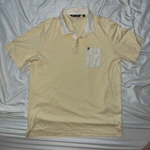 TravisMathew Mens Yellow Pattern Collar Pocket Polo Shirt XXL